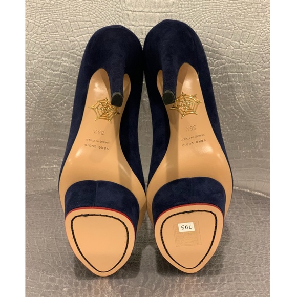 NIB Authentic Charlotte Olympia Dolly Navy Suede size 36.5 - Picture 3 of 6